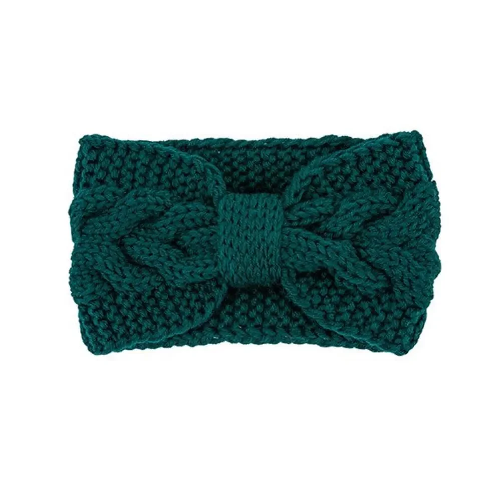 Green Knitted Bow Ear Warmer Stretchy Winter Headband NEW